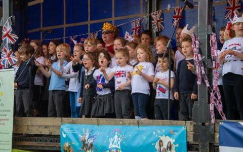 St Mary's C of E Primary School children perform at Edwinstowe's Coronation Picnic