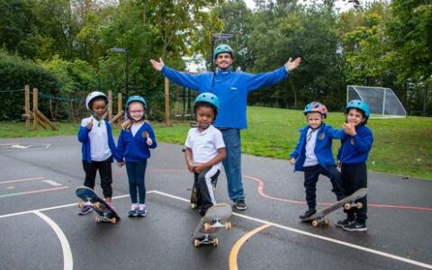 Burntstump Seely C of E Academy pupils learn to use skateboards safely